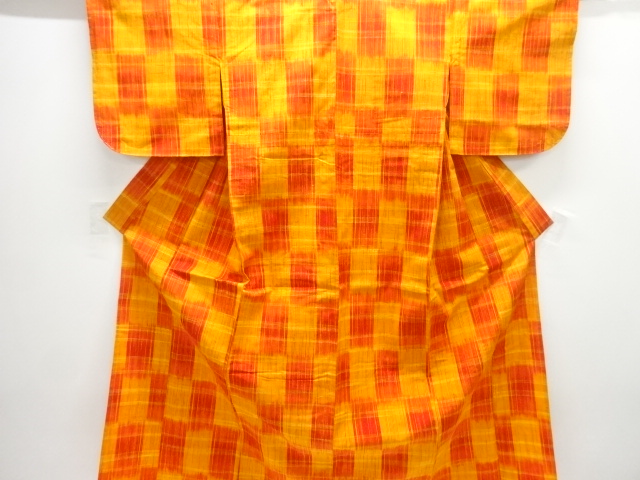 JAPANESE KIMONO / WOVEN HITOE TSUMUGI / KASURI ICHIMATSU PATTERN 